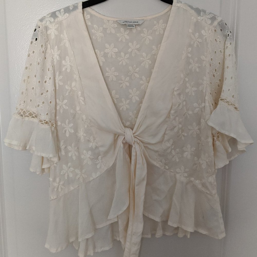American Eagle Tie Front Lace Crop Top